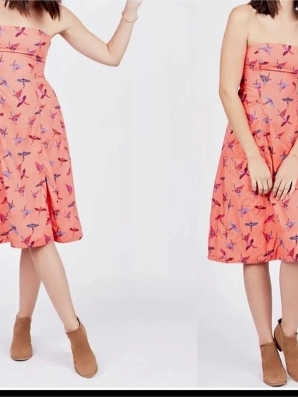 Free People Bird Print Strapless Midi Dress